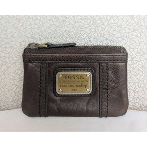 Fossil "Long Live Vintage" Small Keychain Coin Purse Pouch Wallet Leather Brown